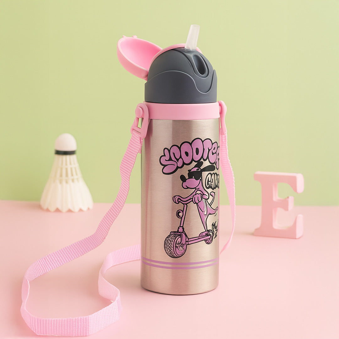 Scooter Gang Personalized Kids Water Bottle | Stainless Steel | Leakproof Straw Sipper with Strap | Love Craft Gifts