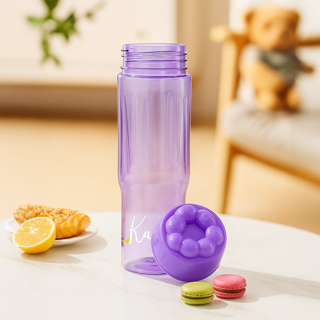 Personalized Cartoon Sipper Bottle – Purple & White | Custom Name | 3 Sizes | Love Craft Gifts