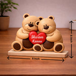 Personalized Teddy Bear Couple Wooden Name Stand – Custom Love Heart Tabletop Decor (8 x 6 Inch) | Love Craft Gifts