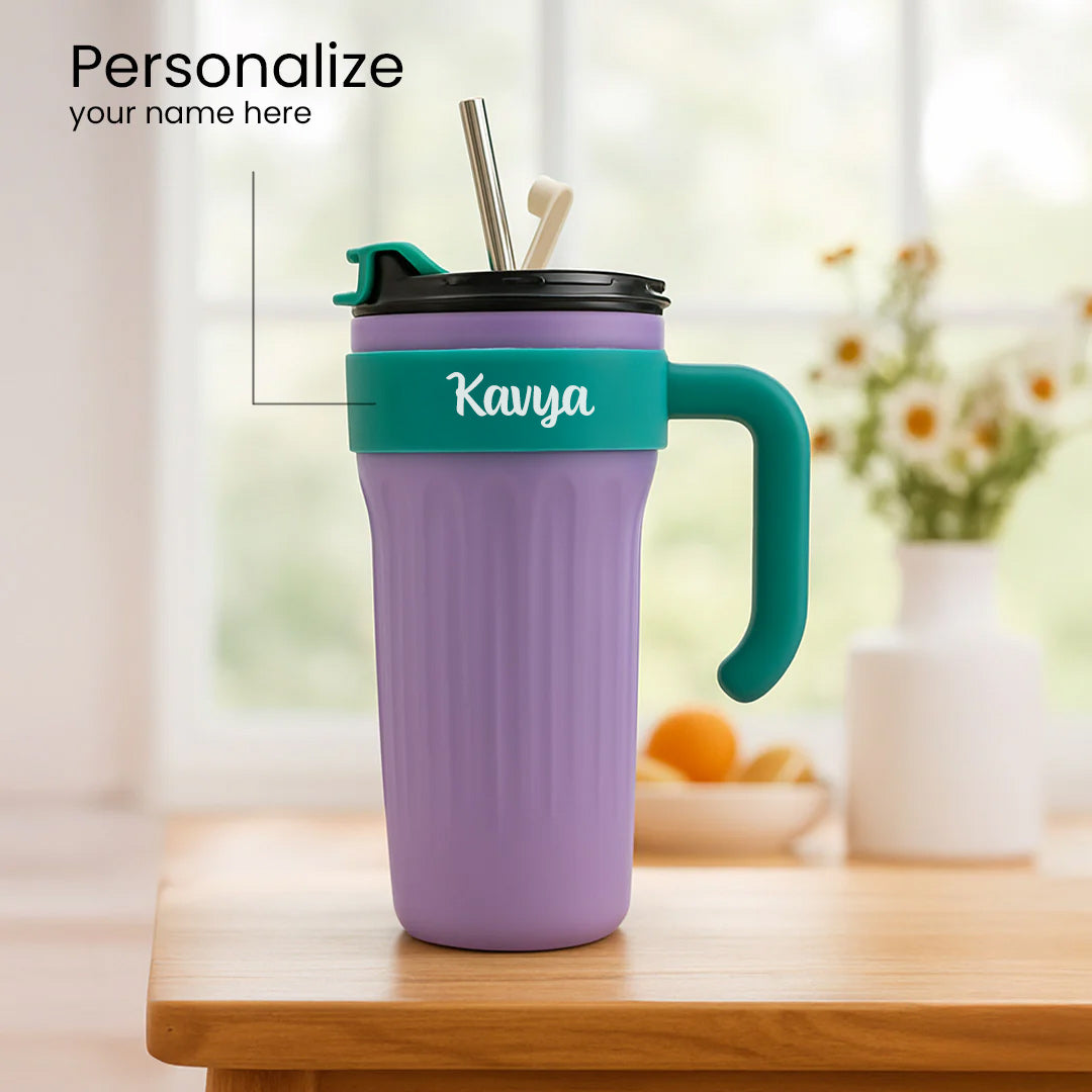 Personalized 40oz Large Handle Tumbler with Straw – Purple & Teal | Love Craft Gifts