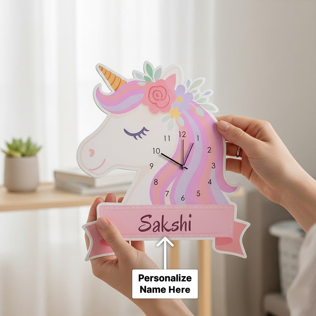 Personalized Unicorn Acrylic Wall Clock for Kids-8×10"