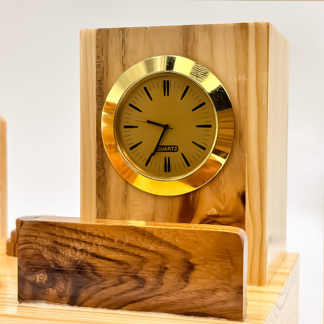 Personalized Wooden Desk Organizer with Clock & Coasters | Love Craft Gifts