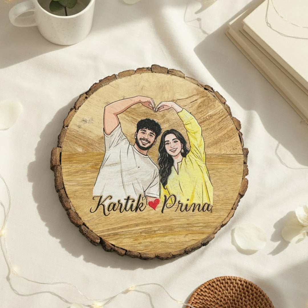 Personalized Wooden Slice (8×8 Inch) with Sketch Art | Love Craft Gifts