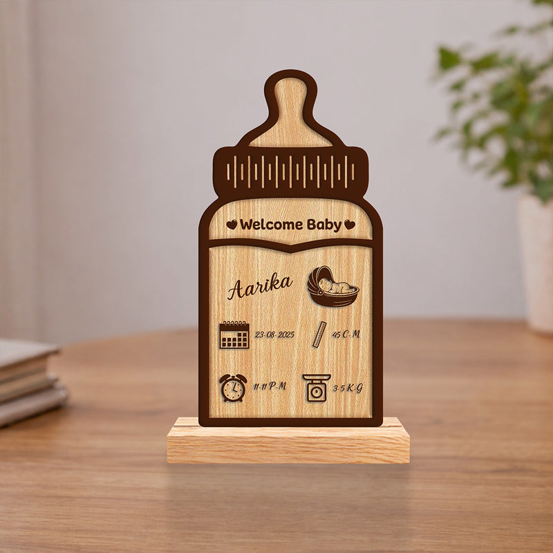 Personalized Baby Bottle Wooden Name Frame | Custom Newborn Details Gift - 4x8" | Love Craft Gifts™