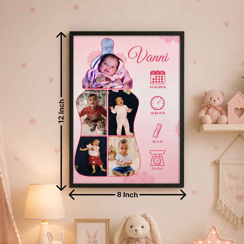 Personalized Baby Milestone Photo Frame with Custom Name & Birth Details | Emotional Newborn Memory Gift for Baby Girls & Parents - Available in All Sizes | Love Craft Gifts™