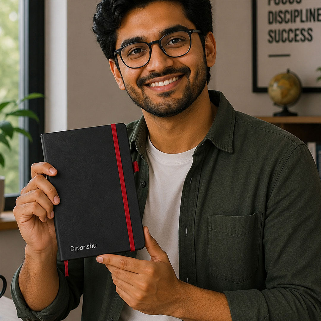 Personalized A5 PVC Hardcover Notebook with Custom Name | Elastic Closure Executive Journal Diary for Office, Study & Corporate Gifting | Love Craft Gifts™