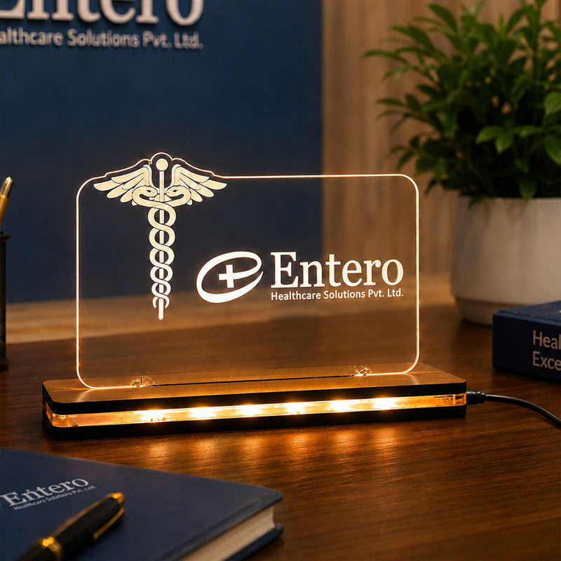 Personalized Healthcare LED Acrylic Name Plate with Custom Logo & Name | Professional Medical Office Desk Décor Gift - 8x6" | Love Craft Gifts™