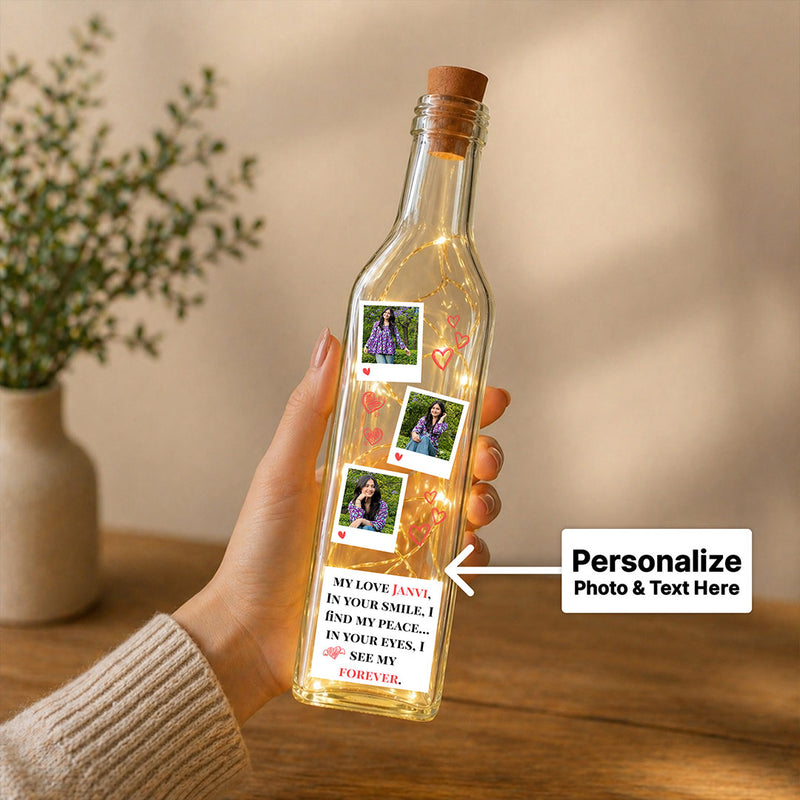 Personalized Photo Memory LED Bottle Lamp Gift with Custom Text for Couples – Romantic Decorative Bottle Light (Standard Gift Size) | Love Craft Gifts™