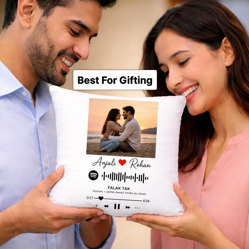 Personalized Spotify Song Photo Cushion Cover with Custom Name & Picture | Romantic Couple Gift for Anniversary, Birthday & Valentine’s Day - 12x12" | Love Craft Gifts™