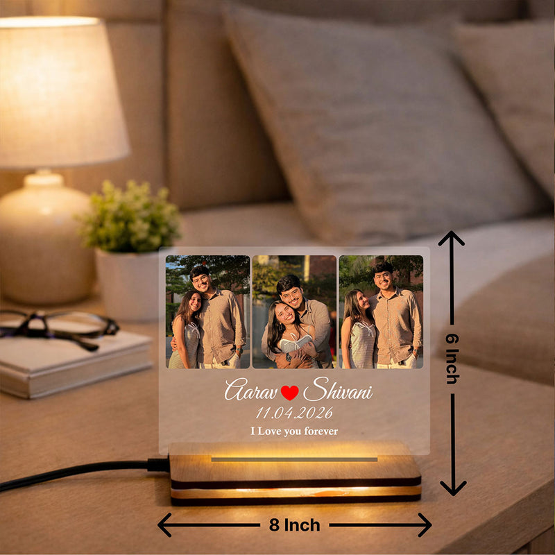 Personalized Couple LED Photo Frame 8x6" with Name & Picture | Romantic Acrylic Night Lamp Gift | Love Craft Gifts™