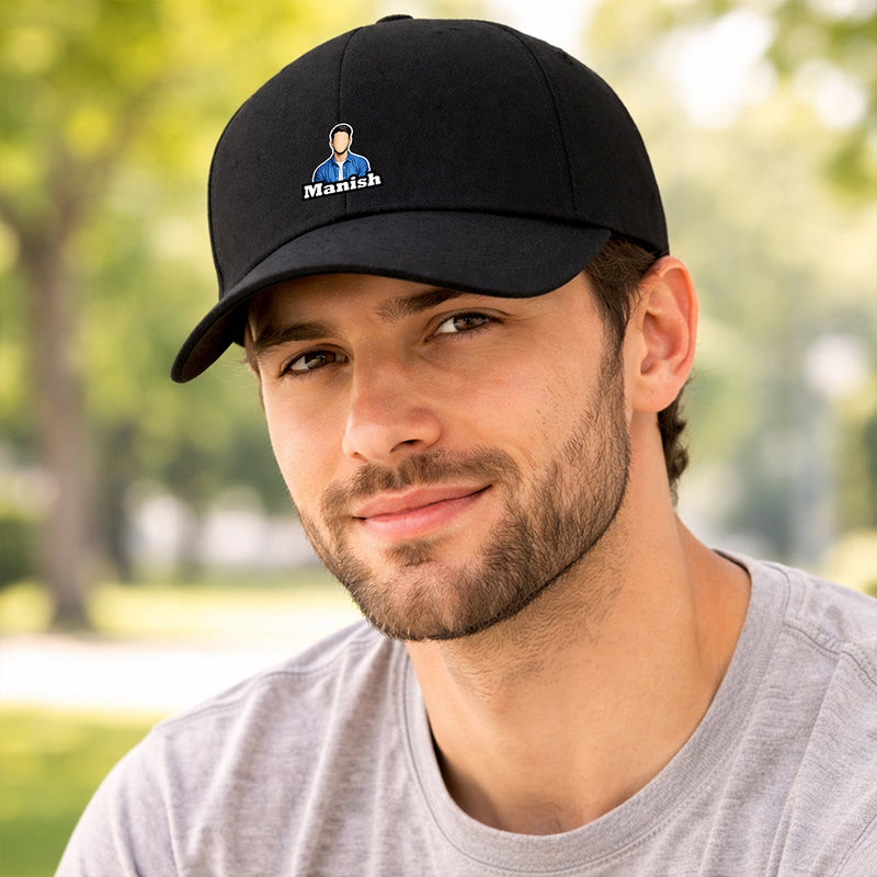 Personalized Photo Printed Black Cap – Custom Name & Picture Adjustable Baseball Hat for Men & Boys | Love Craft Gifts