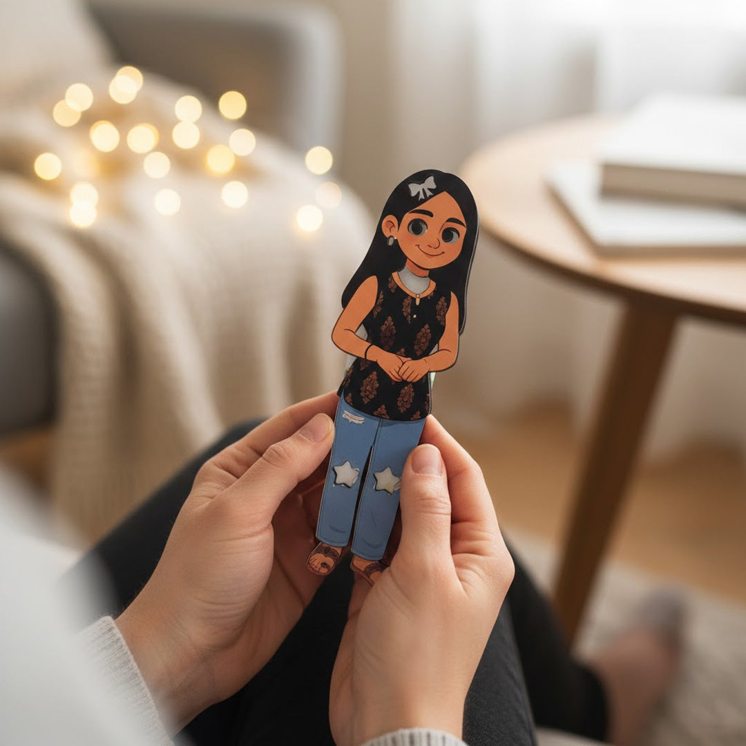 Personalized Illustrated Art Table Stand – 3×9" Custom Character Design | Love Craft Gifts