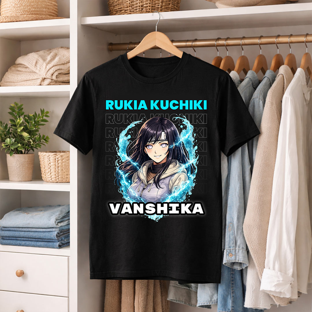 Personalized Rukia Kuchiki Anime Name T-Shirt for Women – Custom Printed Black Tee | Love Craft Gifts