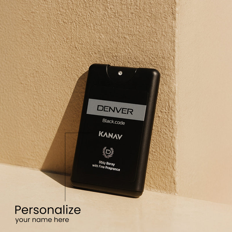 Personalized Denver Black Code Pocket Perfume | Love Craft Gifts
