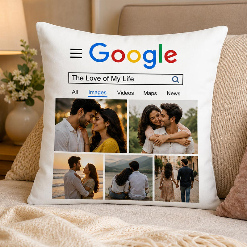 Personalized Google Search Couple Photo Cushion Cover | Custom Romantic Memory Gift for Couples, Husband & Wife - 10x10" | Love Craft Gifts™