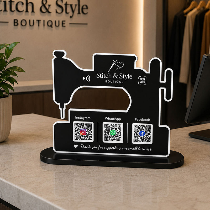 Personalized Boutique QR Code Table Stand with Custom Logo & Social Media Display | Premium Business Branding Gift for Boutique Owners - 8x9" | Love Craft Gifts™