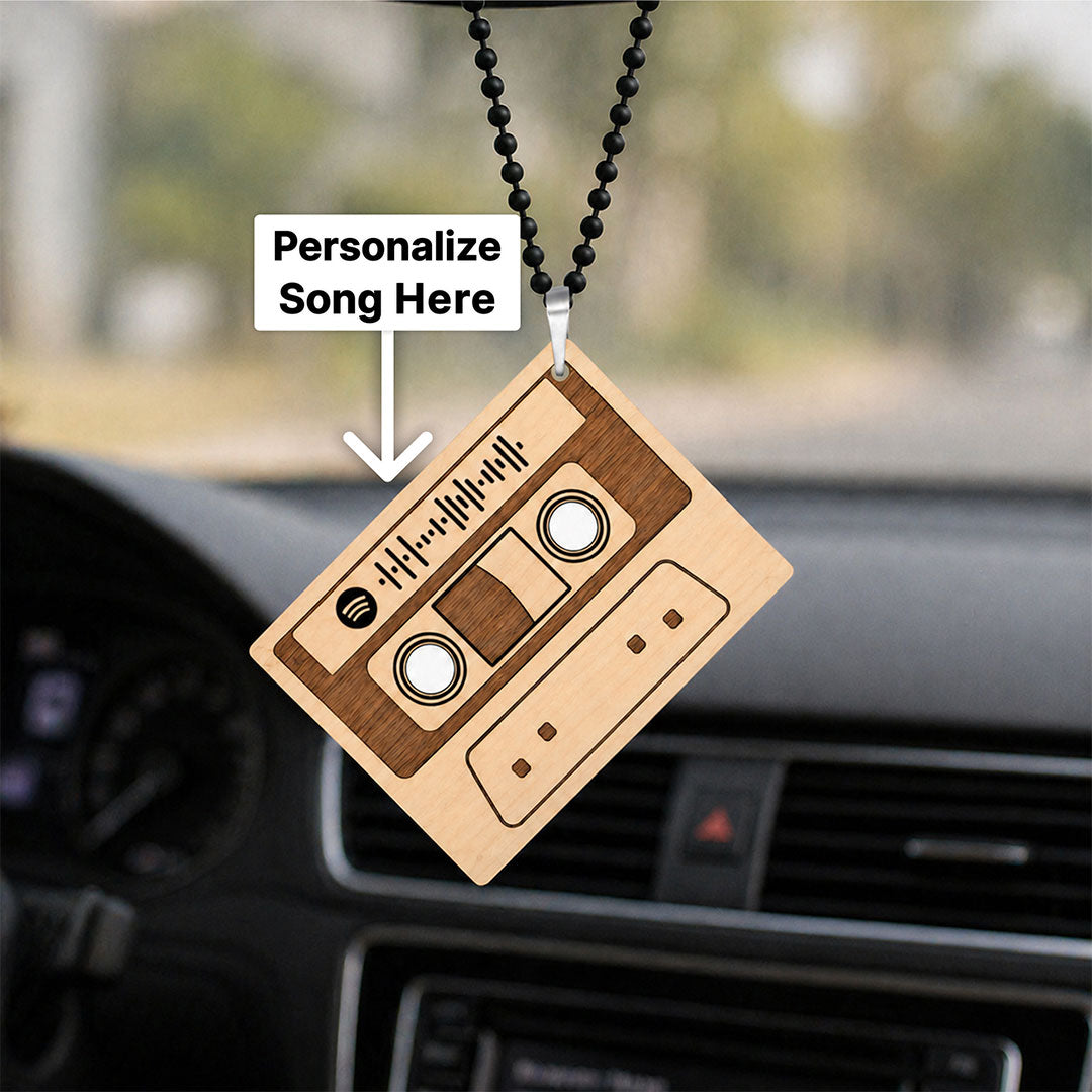 Personalized Cassette Wooden Spotify Car Hanging | Custom Song Car Mirror Hanging Gift for Couples, Boyfriend & Girlfriend - 3x2" | Love Craft Gifts™