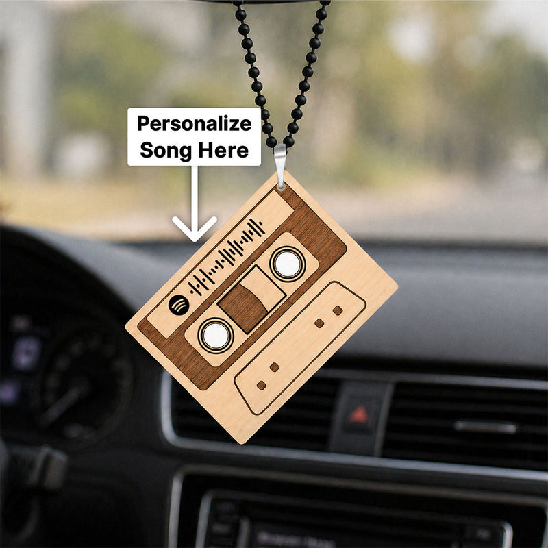 Personalized Cassette Wooden Spotify Car Hanging | Custom Song Car Mirror Hanging Gift for Couples, Boyfriend & Girlfriend - 3x2" | Love Craft Gifts™
