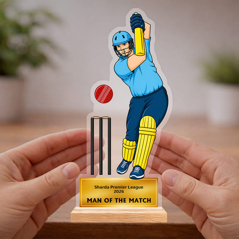 Personalized Cricket Trophy Award 4x9" | Custom Man of the Match Gift | Love Craft Gifts™