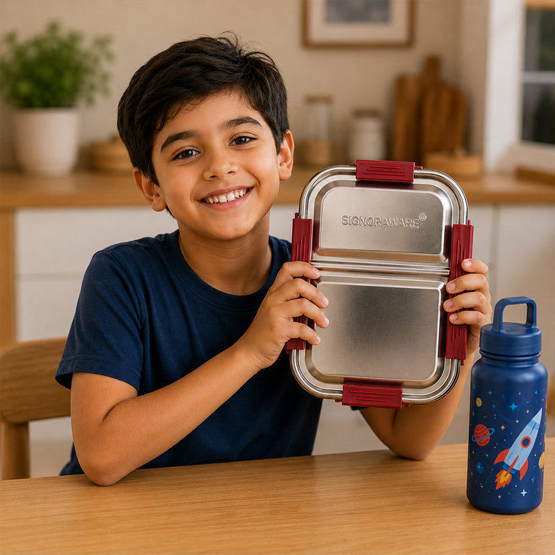Personalized Signoraware Slim Stainless Steel Lunch Box with Custom Name | Leak Proof School & Office Tiffin Gift - 1Ltr | Love Craft Gifts™
