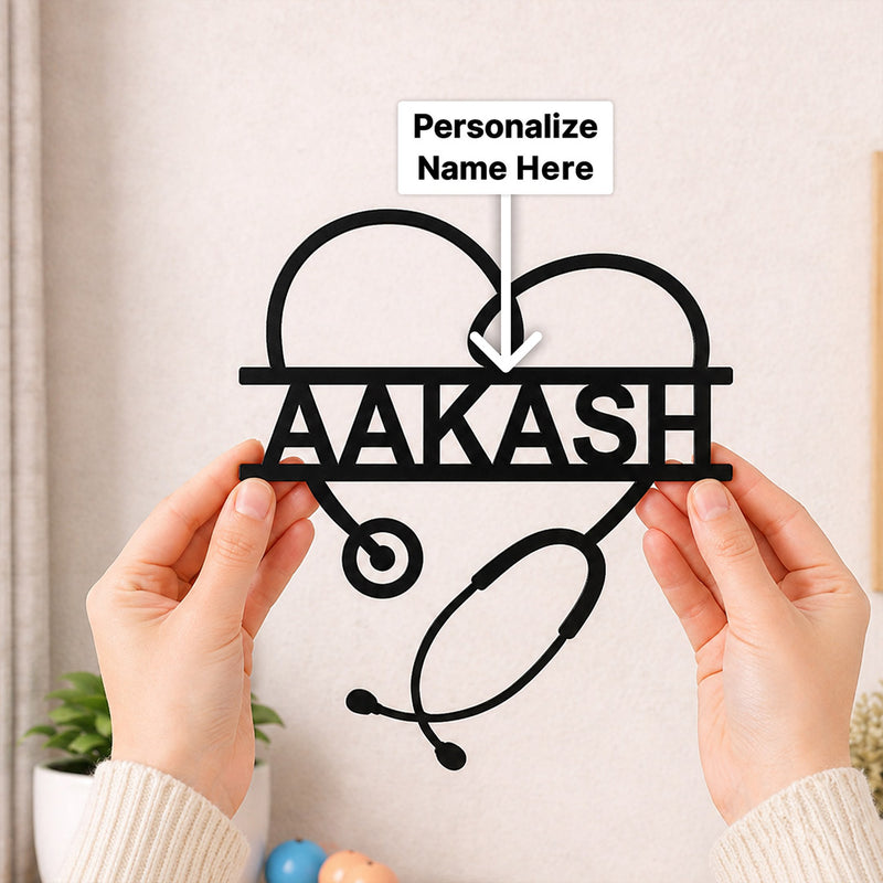 Personalized Wooden Doctor Name Wall Decor | Custom Stethoscope Name Plate Gift for Doctors, Medical Students & Clinic Décor - 11x12" | Love Craft Gifts™