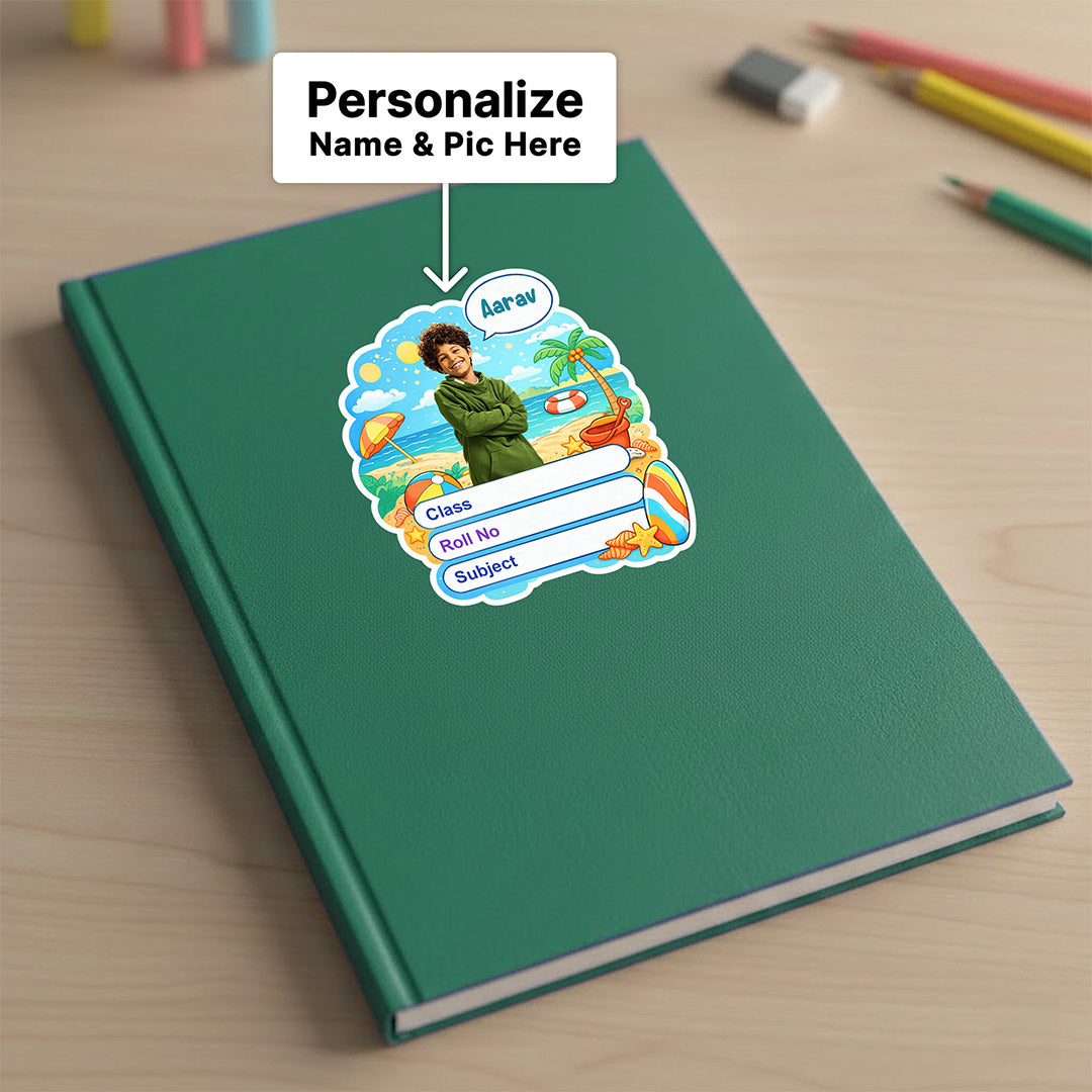 Personalized Beach Summer Theme Kids Name Slips (2x3 Inch, 28 Stickers) – Custom Name & Photo School Labels | Love Craft Gifts