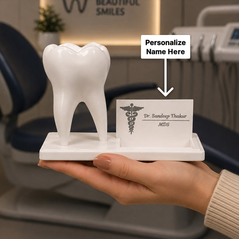 Personalized Dental Tooth Visiting Card Holder with Custom Name | Premium Desk Organizer Gift for Dentists & Doctors | Love Craft Gifts™