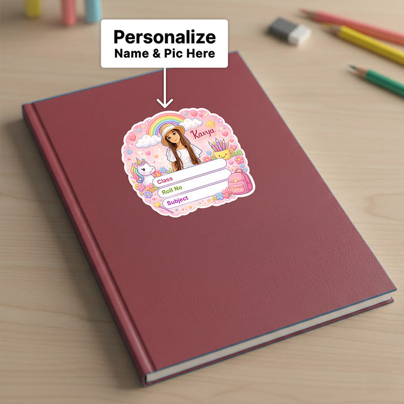 Personalized Rainbow Unicorn Girl Theme Kids Name Slips (2x3 Inch, 28 Stickers) – Custom Name & Photo School Labels | Love Craft Gifts