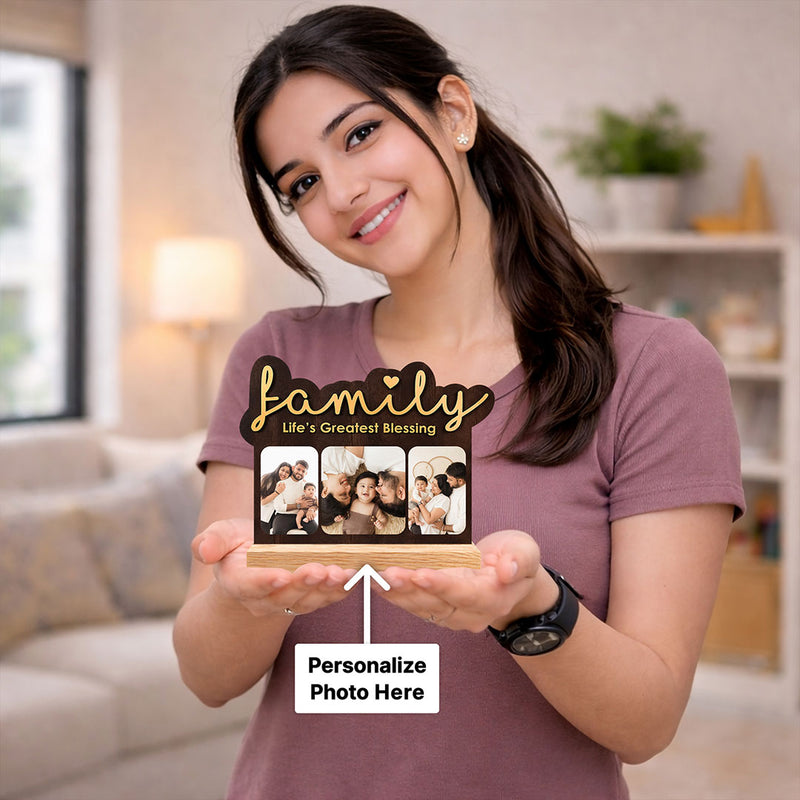 Personalized Family Wooden Photo Frame with Custom Pictures | Emotional Family Keepsake Gift for Parents & Loved Ones - 5x6" | Love Craft Gifts™