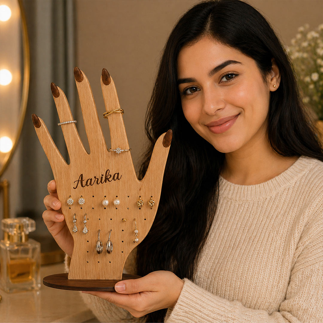 Personalized Wooden Jewellery Organizer Stand with Custom Name for Girls & Women 5x8" | Love Craft Gifts™