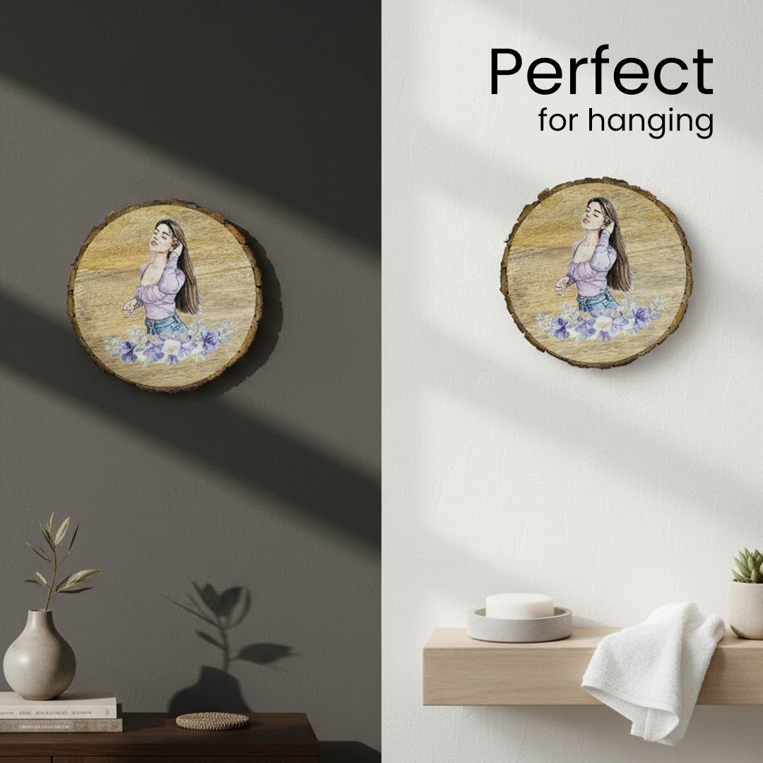 Personalized Wooden Slice (8×8 Inch) with Watercolor Art | Love Craft Gifts