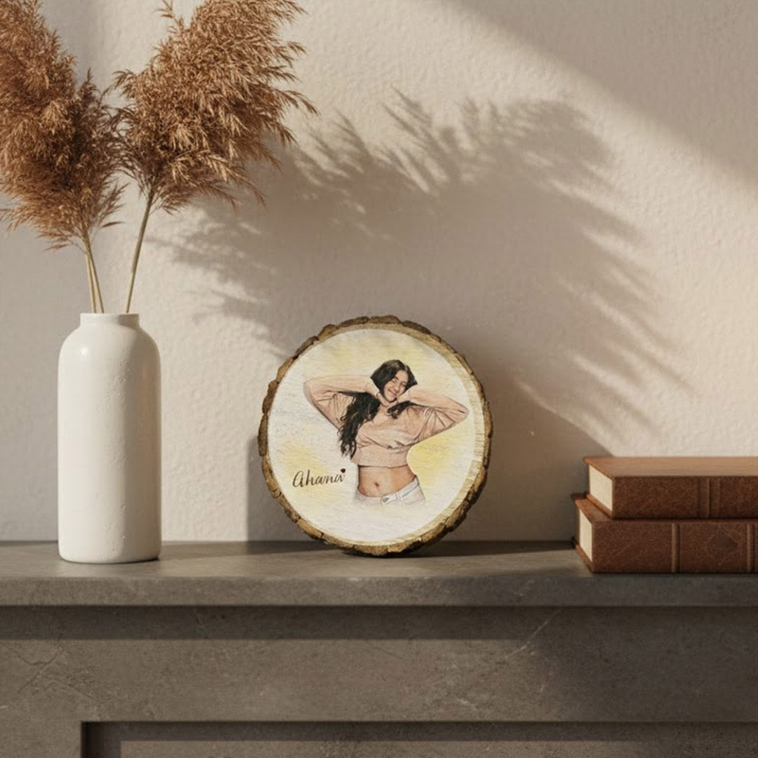 Personalized Wooden Slice (8×8 Inch) with Portrait Art | Love Craft Gifts