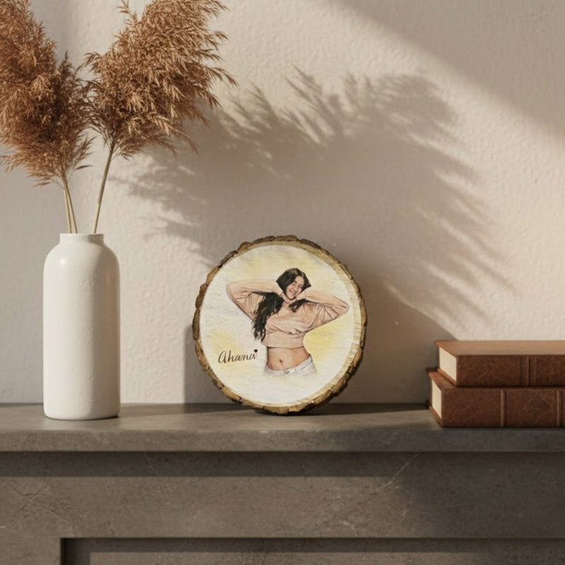 Personalized Wooden Slice (8×8 Inch) with Portrait Art | Love Craft Gifts
