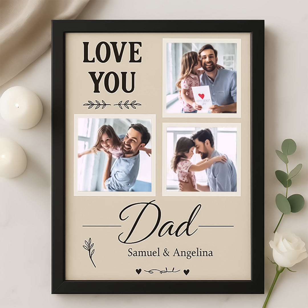 Personalized "Love You Dad" Photo Frame with Custom Text & 3-Photo Collage | Love Craft Gifts