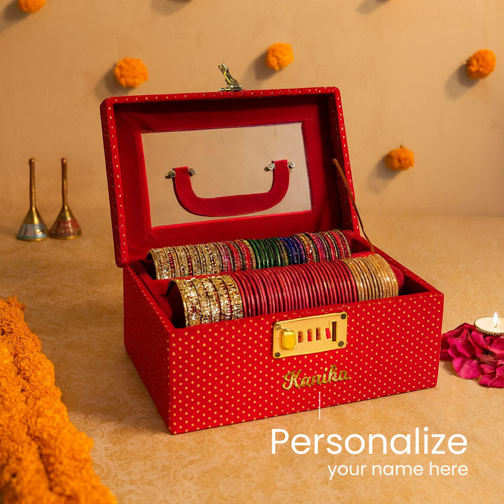 Customizable Red Polka Dot Bangle Box with Lock & Name Personalization | Love Craft Gifts