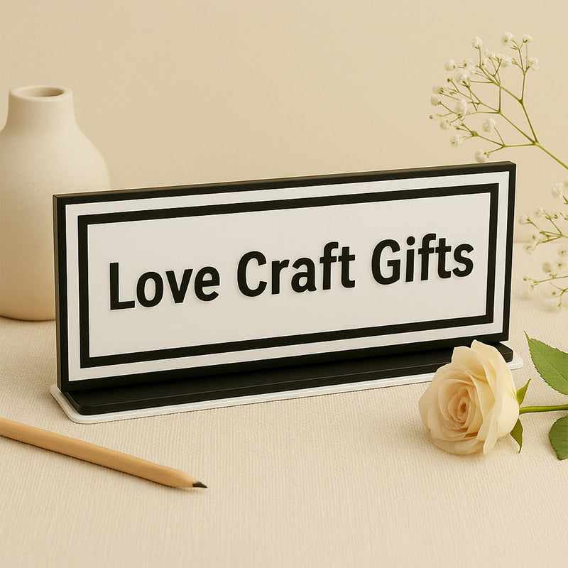 Custom Acrylic Table Nameplate – Brand Display Stand | Love Craft Gifts