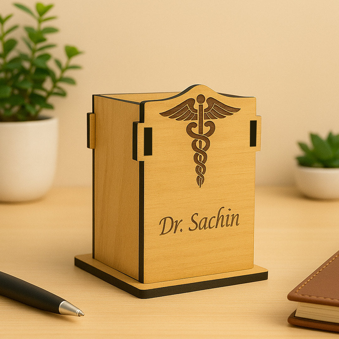 Customized Doctor Wooden Pen Stand | Love Craft Gifts