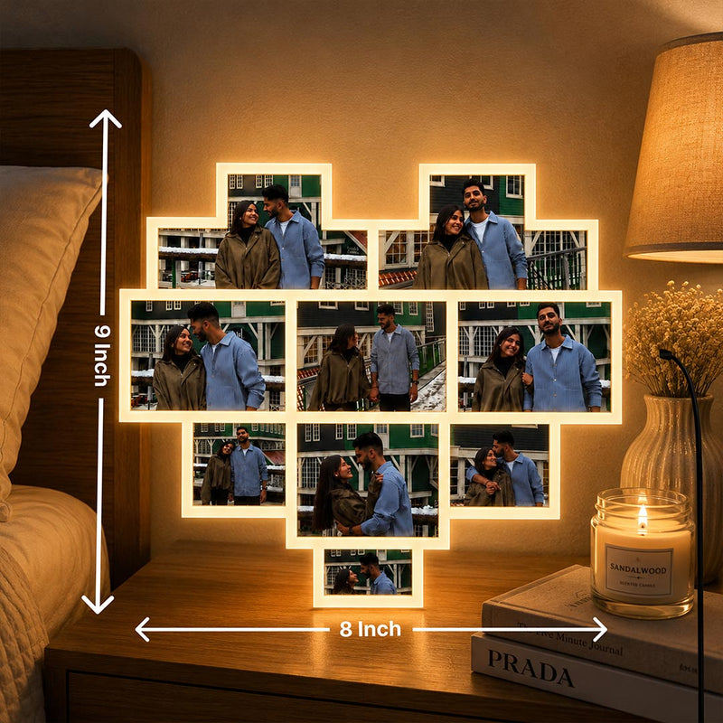 Personalized Heart Shape LED Photo Frame Lamp | Custom Couple Memory Gift with Photos - 8x9" | Love Craft Gifts™