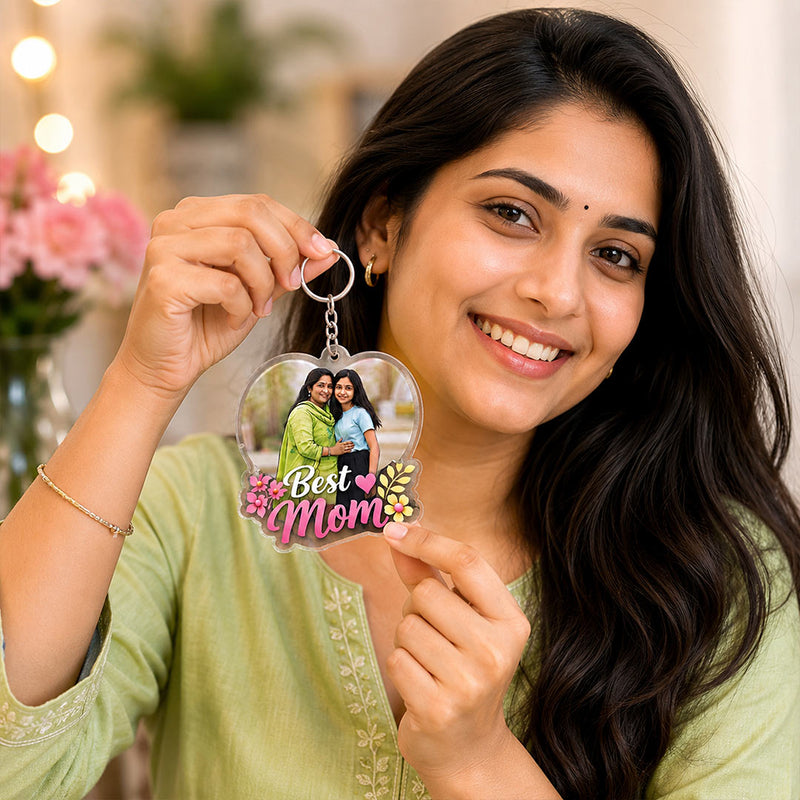 Customized Mom Photo Acrylic Keychain | Heart Shape Personalized Gift | Love Craft Gifts™