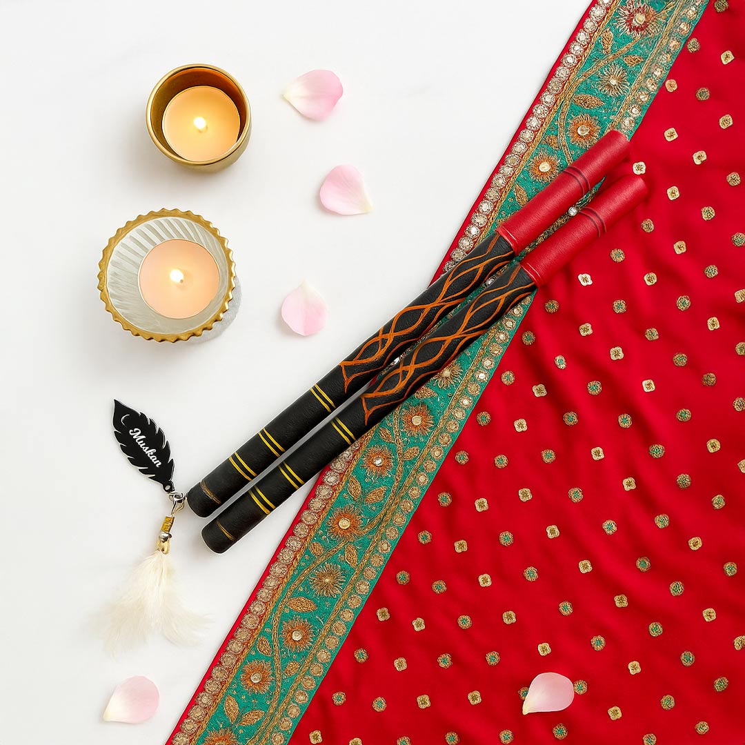 Personalized Dandiya Sticks with Name Engraving – Navratri & Garba Special | Love Craft Gifts