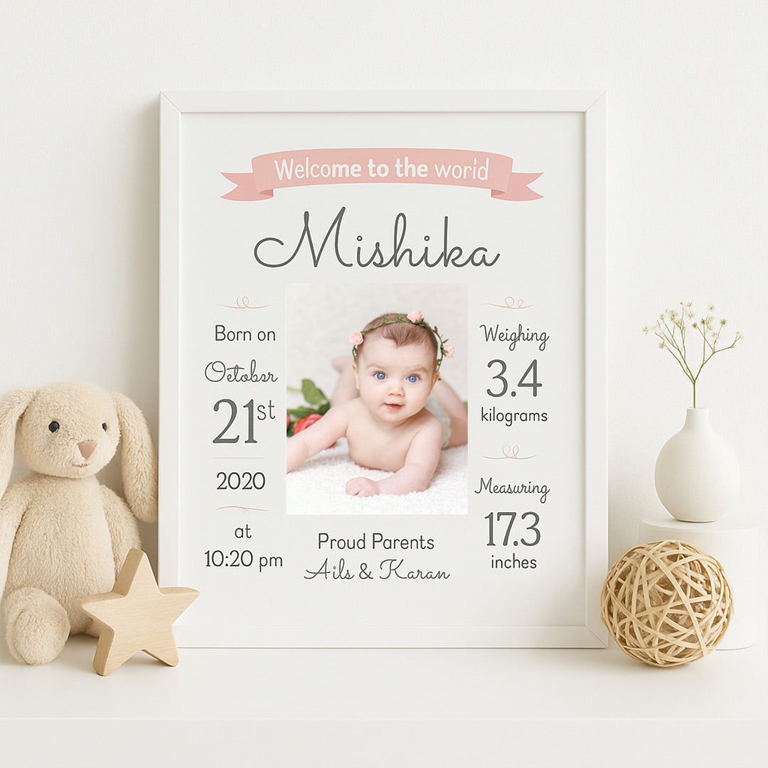 Personalized Baby Birth Stats Frame – Custom Newborn Keepsake with Name, Date & Photo| Love Craft Gifts