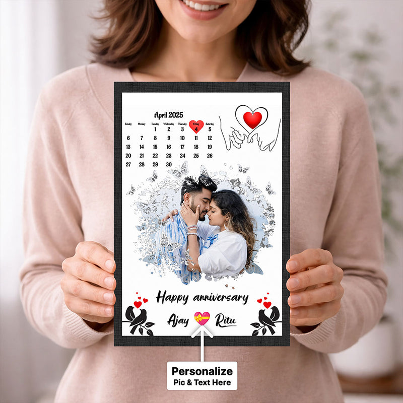 Personalized Anniversary Calendar Photo Frame | Custom Couple Date Memory Wall Frame Gift for Couples 8x12" | Love Craft Gifts™