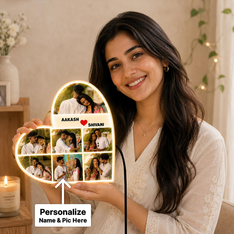 Personalized Heart Shape LED Photo Frame | Custom Name & Couple Photo Gift - 9x9" | Love Craft Gifts™