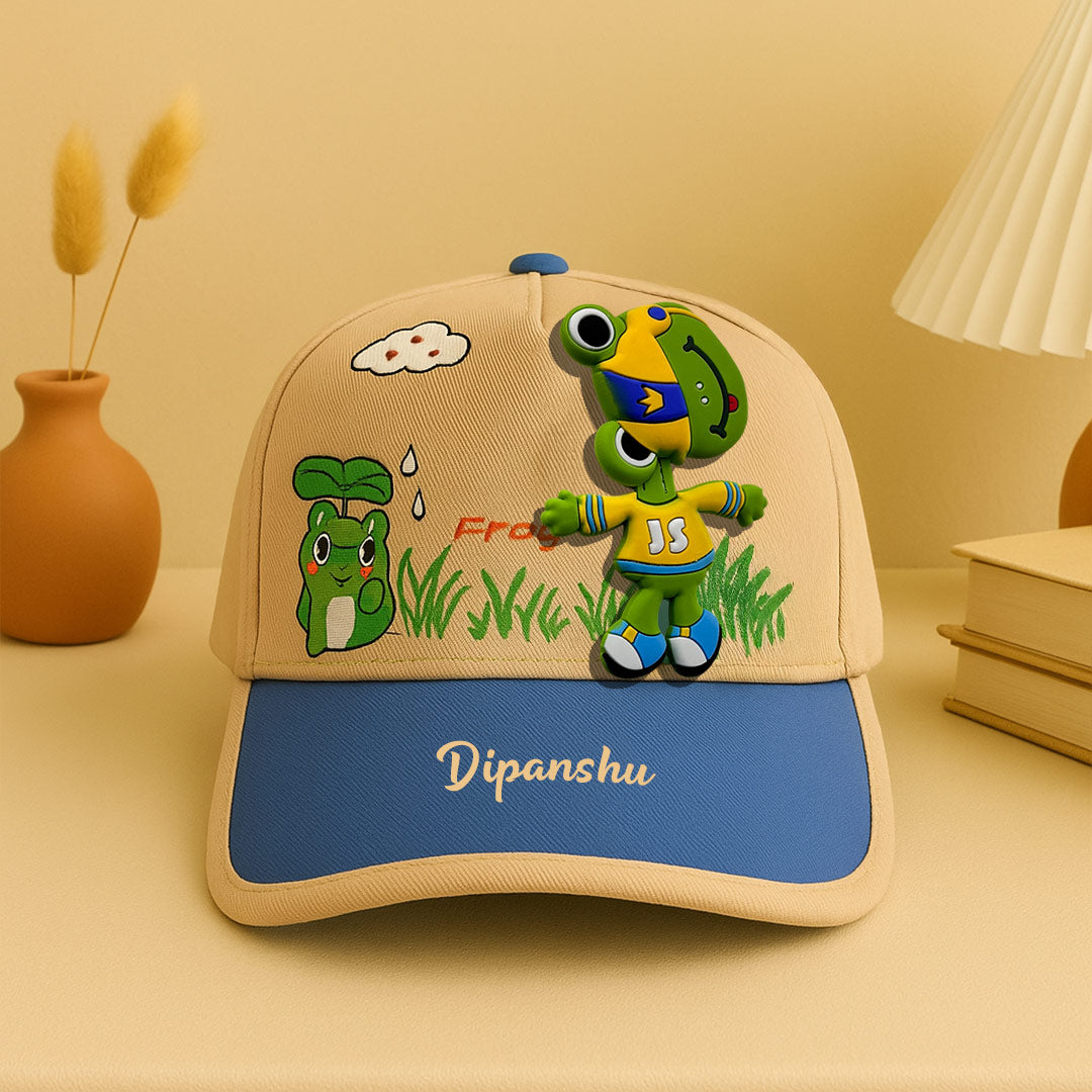 Custom Name Kids Cap with Frog Spinner – Playful Cartoon Hat for Toddlers | Love Craft Gifts