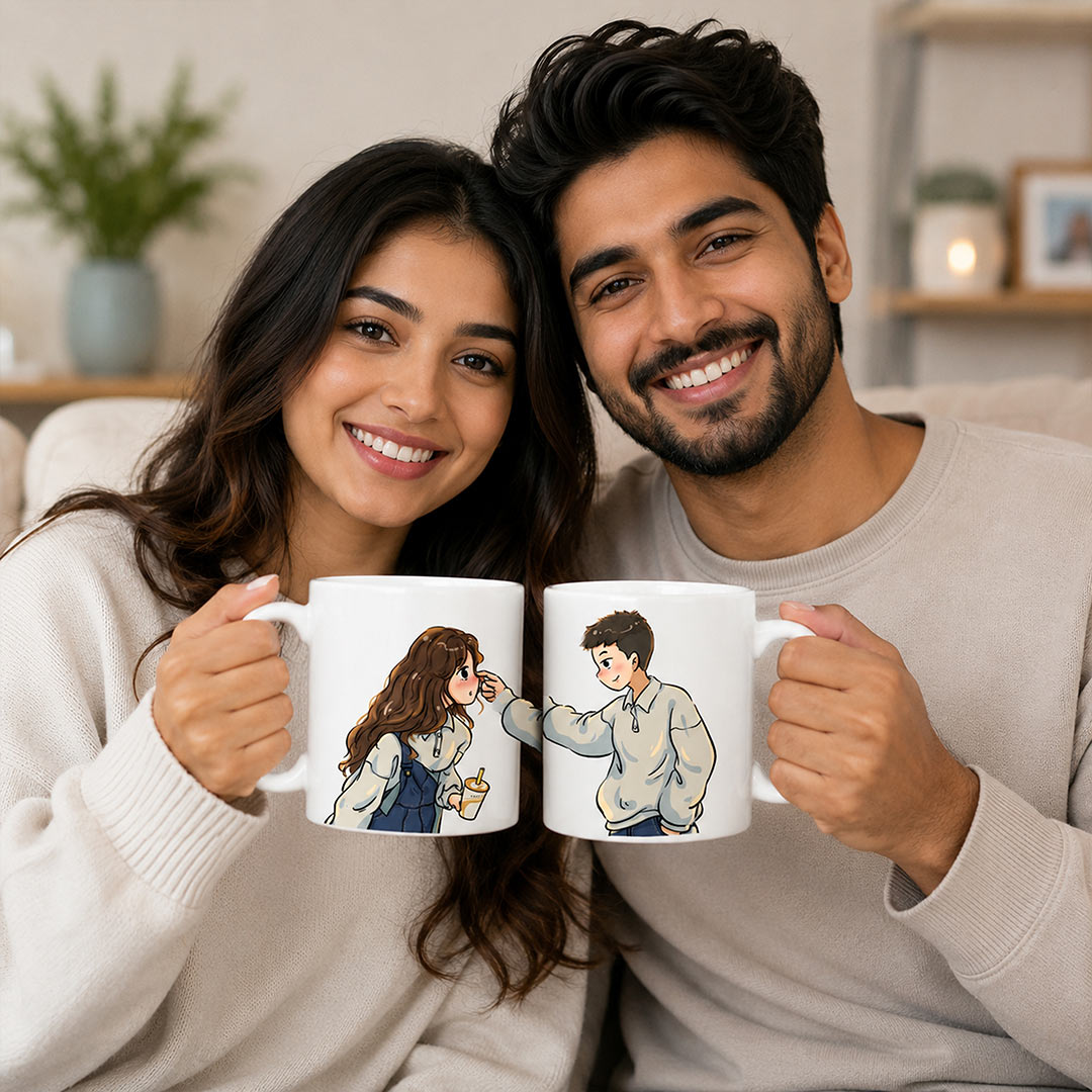 Cute Couple Cartoon Mug Set | Romantic Ceramic Coffee Mug Set | 250 ml | Love Craft Gifts™