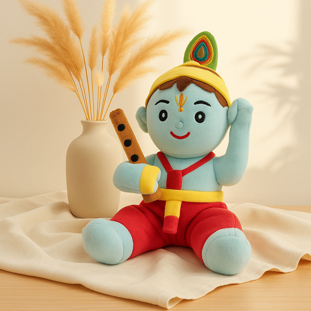 Lord Krishna Plush Toy – Soft & Adorable Bal Krishna Stuffed Doll with Flute | Love Craft Gifts