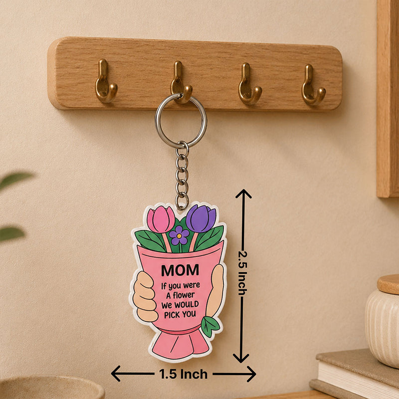 Personalized MOM Flower Bouquet Acrylic Keychain 2.5 Inch | Emotional Gift for Mother | Cute Custom Keyring Gift for Mom | Love Craft Gifts™