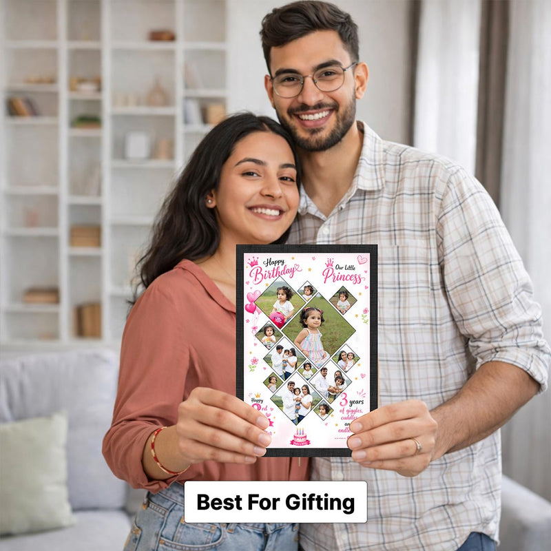 Personalized Birthday Photo Collage Frame | Custom Kids Memory Gift with Photos, Name & Birthday Theme for Baby Girls & Children | Love Craft Gifts™