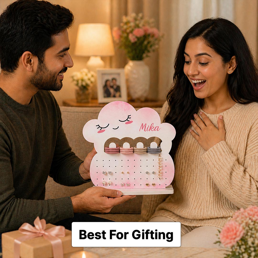 Personalized Cloud Jewellery Holder Stand 8x7 Inch | Custom Name Earrings & Accessories Organizer for Girls | Love Craft Gifts™