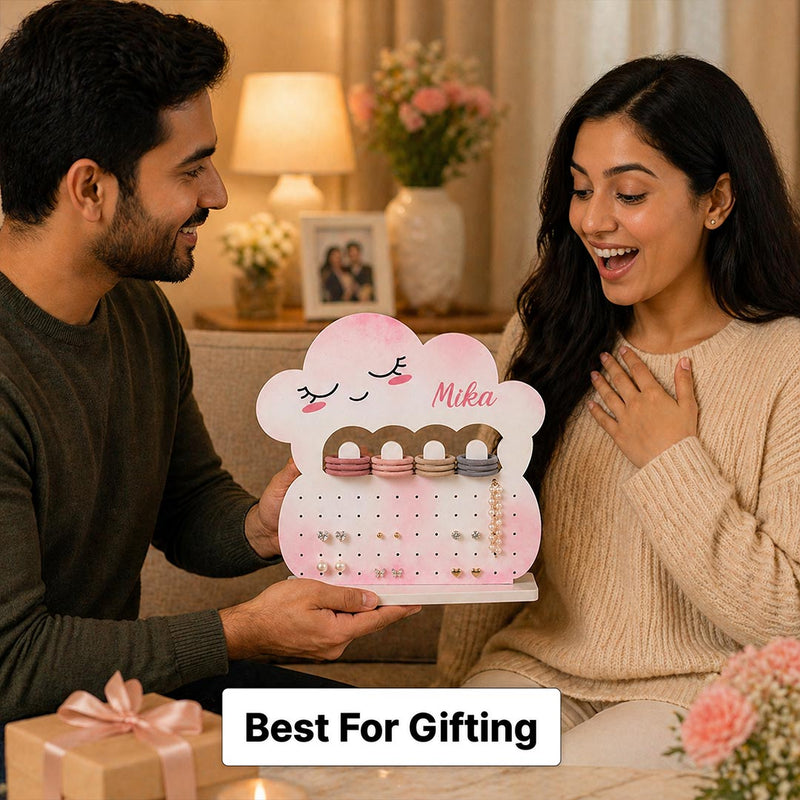 Personalized Cloud Jewellery Holder Stand 8x7 Inch | Custom Name Earrings & Accessories Organizer for Girls | Love Craft Gifts™